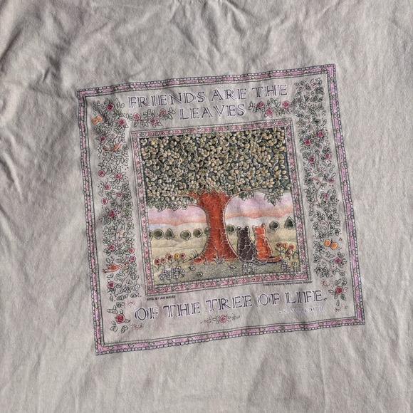 VTG Friends are The Leaves Tree of Life Green Short Sleeve Shirt Men's L Stain * - Picture 2 of 8